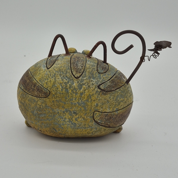 CAT Stone Statue Cold Cast Ceramic Metal Garden Yard Patio Or Table Top Accent - Picture 3 of 7